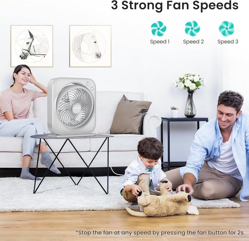 AMACOOL Table Fan, 12 inch Box Fan with 3 Adjustable Speeds & 8HRS Timer, Adjustable Angle Quiet Air Circulator, Desktop Fan for Bedroom Bathroom Kitchen Office, AC Adapter Included-Grey - Image 2